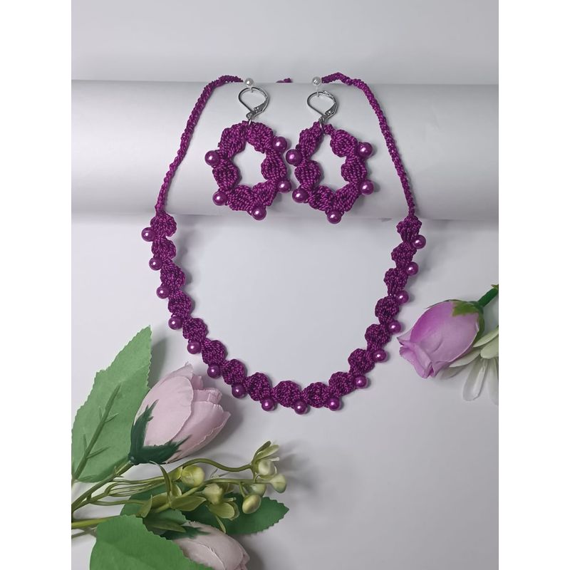 GENERICO - Juego Collar y Aretes Crochet Morado