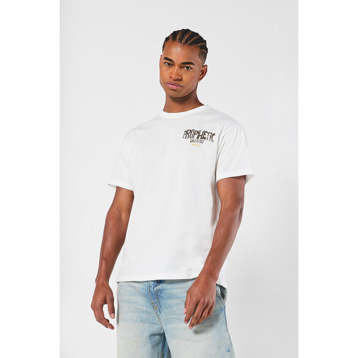 KOAJ - KOAJ Camiseta crema clara con diseños místicos y manga corta Hombre