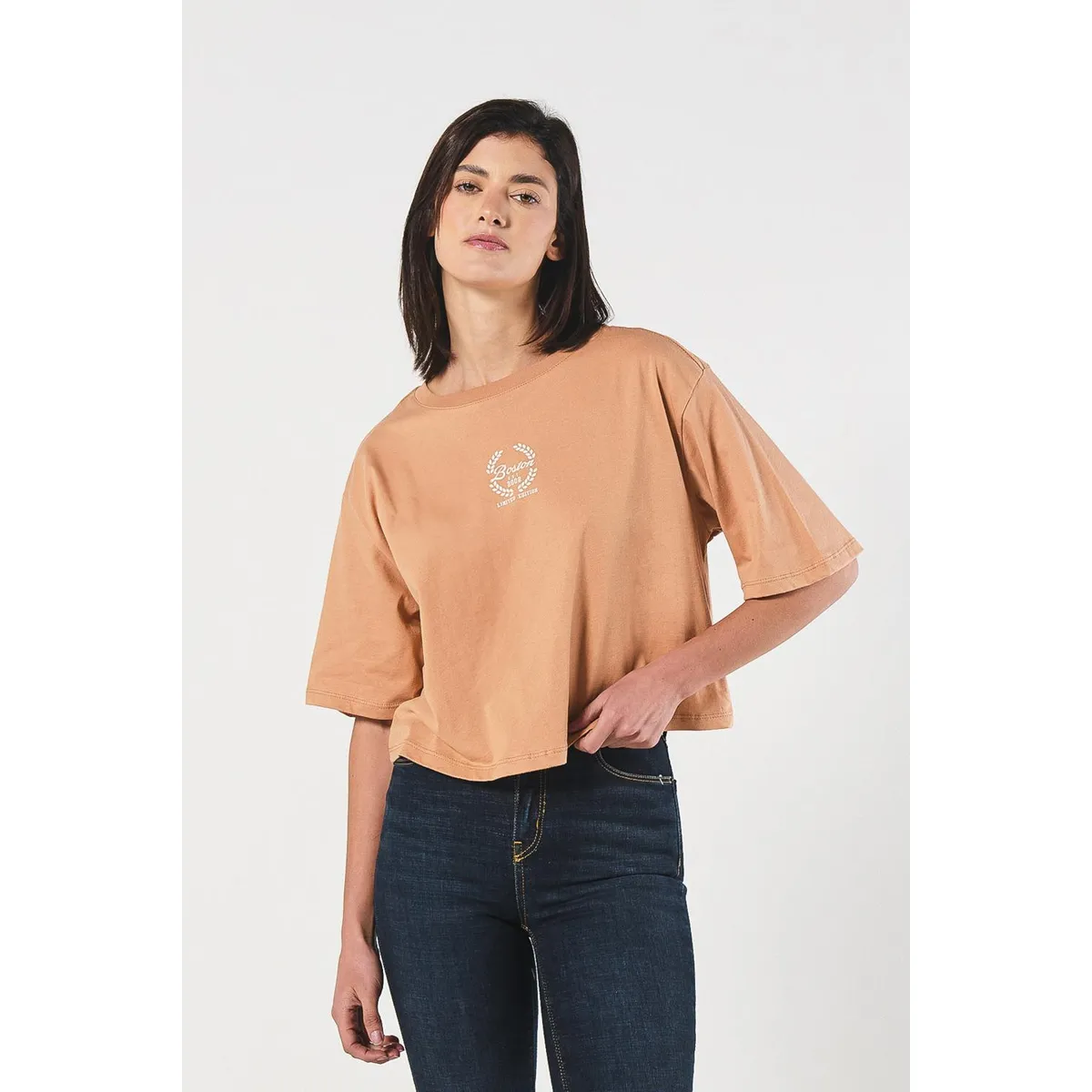 KOAJ - KOAJ Camiseta oversize crop top unicolor con arte college Mujer