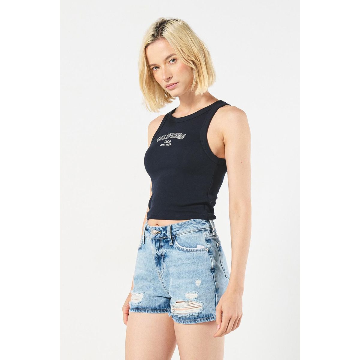 KOAJ - KOAJ Camiseta manga sisa azul intensa con estampado college Mujer