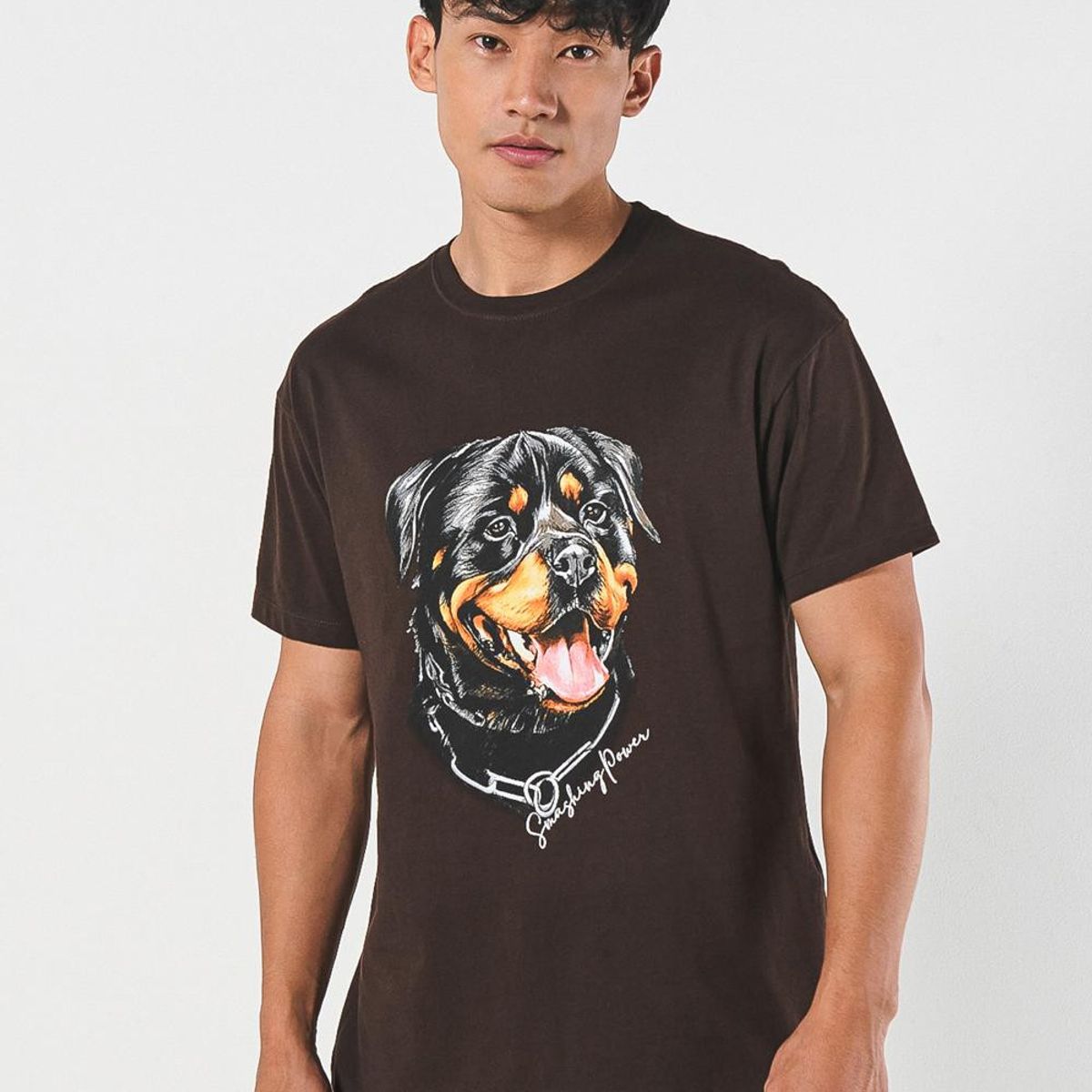 KOAJ - KOAJ Camiseta manga corta unicolor con estampado en frente Hombre