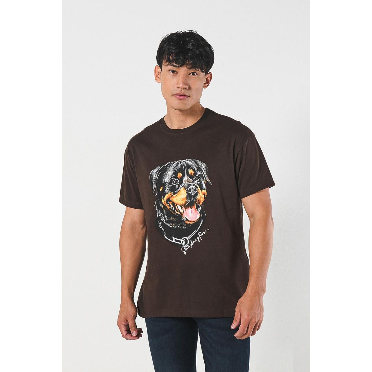 KOAJ - KOAJ Camiseta manga corta unicolor con estampado en frente Hombre