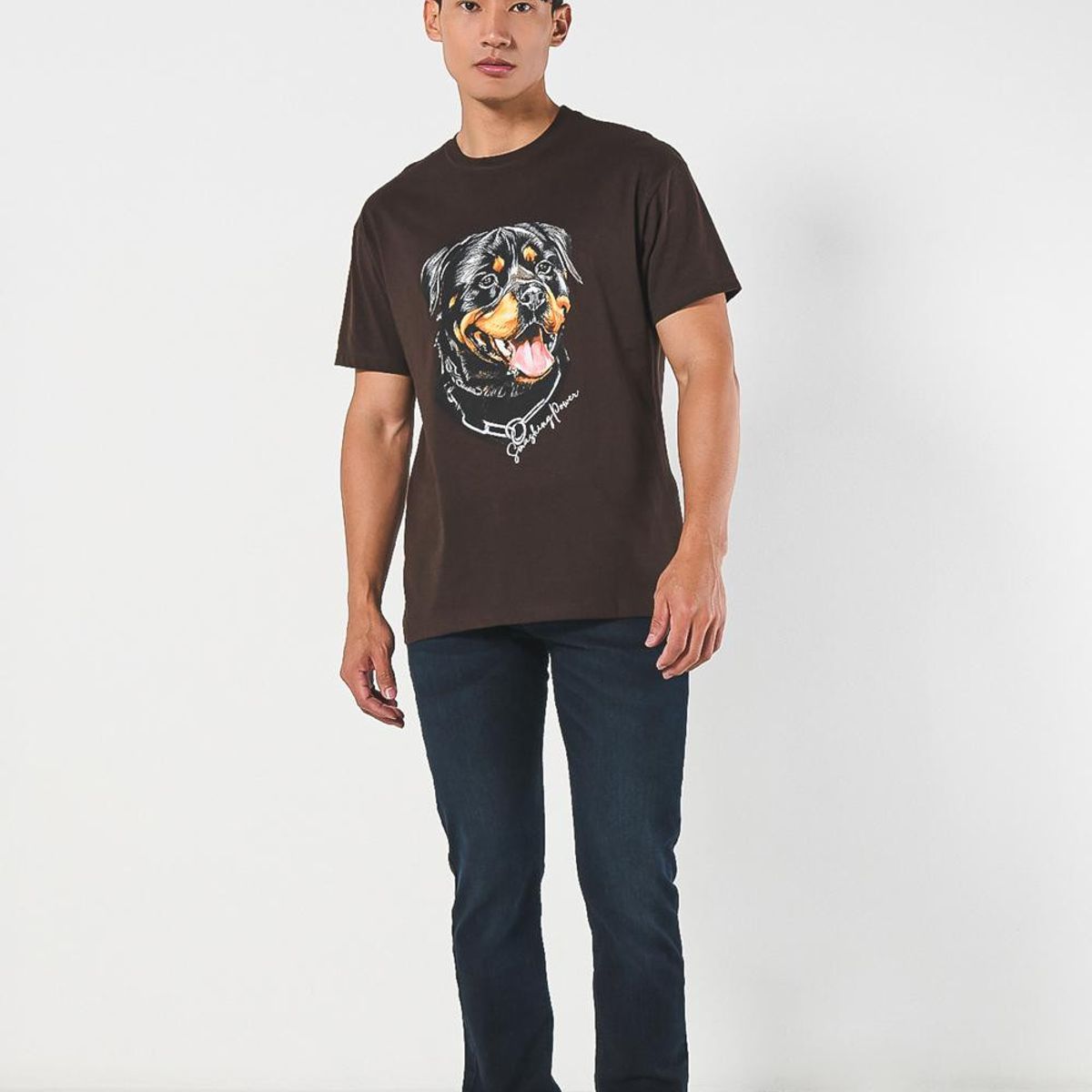 KOAJ - KOAJ Camiseta manga corta unicolor con estampado en frente Hombre