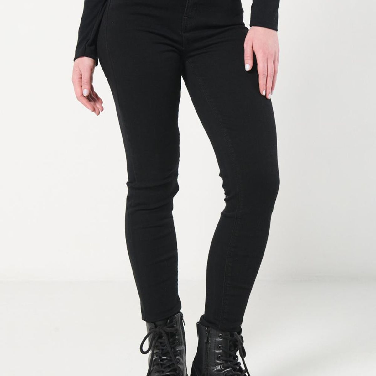 KOAJ - KOAJ Jean jegging negro para mujer cuenta con pretina sencil Mujer