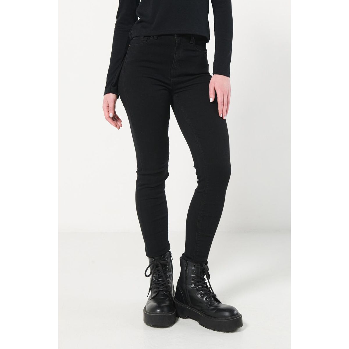 KOAJ - KOAJ Jean jegging negro para mujer cuenta con pretina sencil Mujer