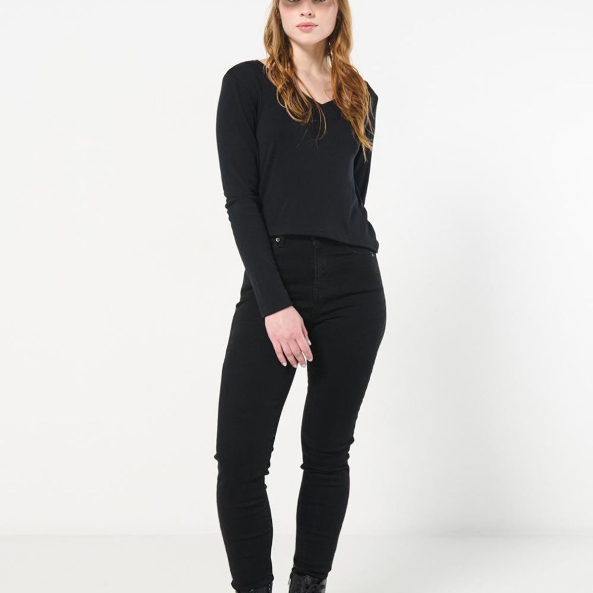 KOAJ - KOAJ Jean jegging negro para mujer cuenta con pretina sencil Mujer