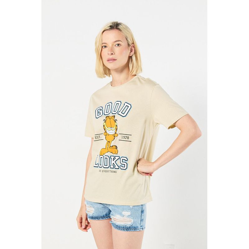 KOAJ - KOAJ Camiseta unicolor para mujer manga corta estampada en fre MUJER