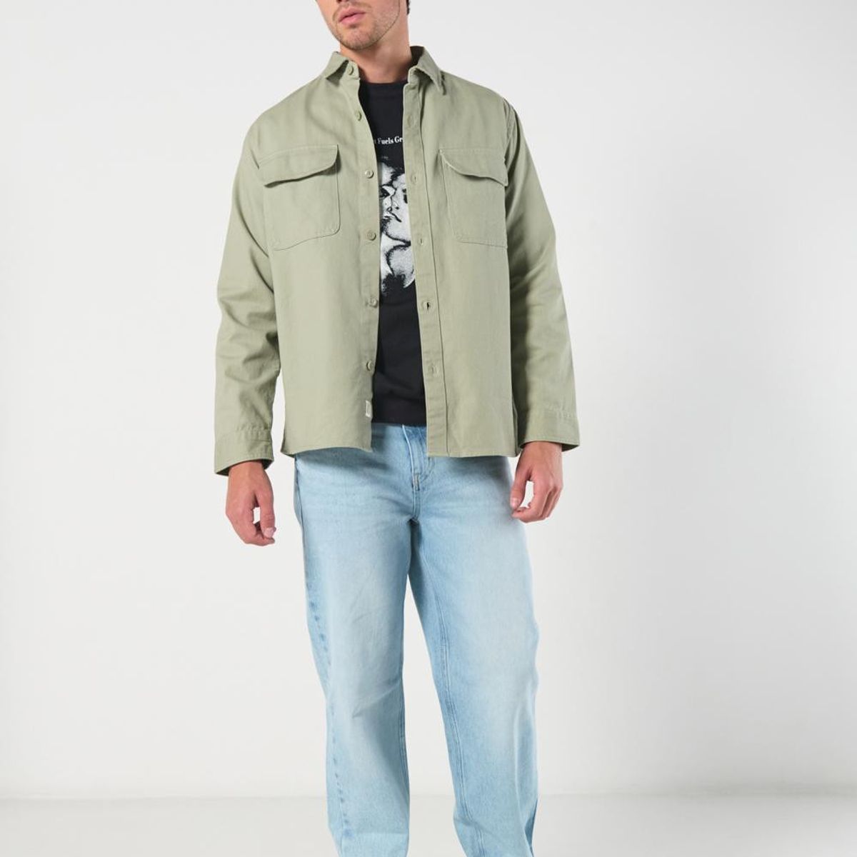 KOAJ - KOAJ Sobrecamisa unicolor oversize con doble bolsillo con t Hombre