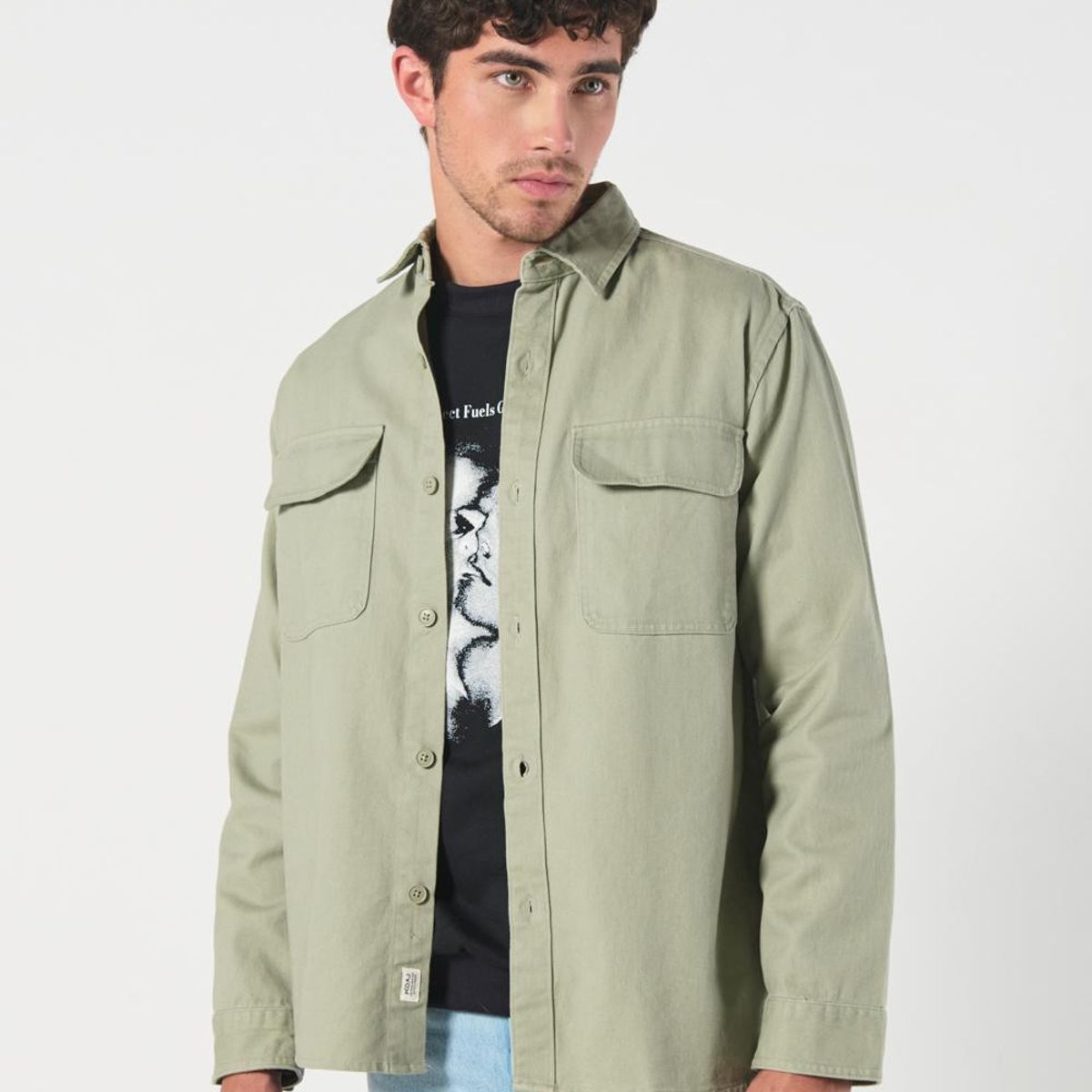 KOAJ - KOAJ Sobrecamisa unicolor oversize con doble bolsillo con t Hombre