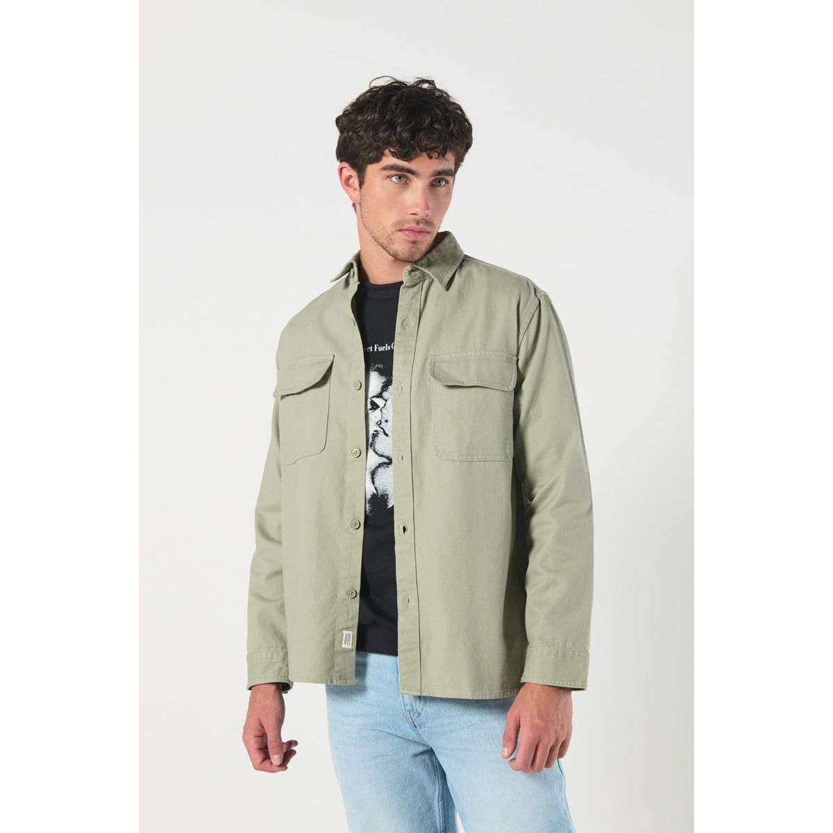 KOAJ - KOAJ Sobrecamisa unicolor oversize con doble bolsillo con t Hombre