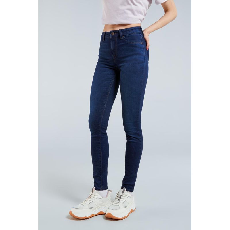 KOAJ - KOAJ Jean azul oscuro tipo jegging con costuras cafés y 5 bols MUJER