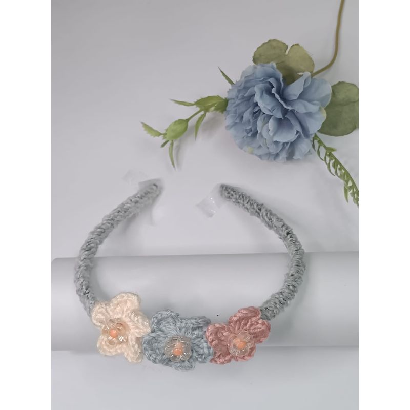 GENERICO - Diademas Niña en Crochet gris flores