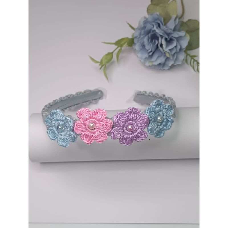 GENERICO - Diademas Niña en Crochet Gris Flores  Lila Rosada Azul