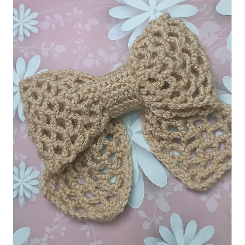 GENERICO - Moño para el cabello tejido en crochet Beigs mediano