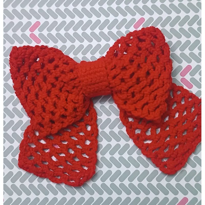 GENERICO - Moño para el cabello tejido en crochet rojo mediano