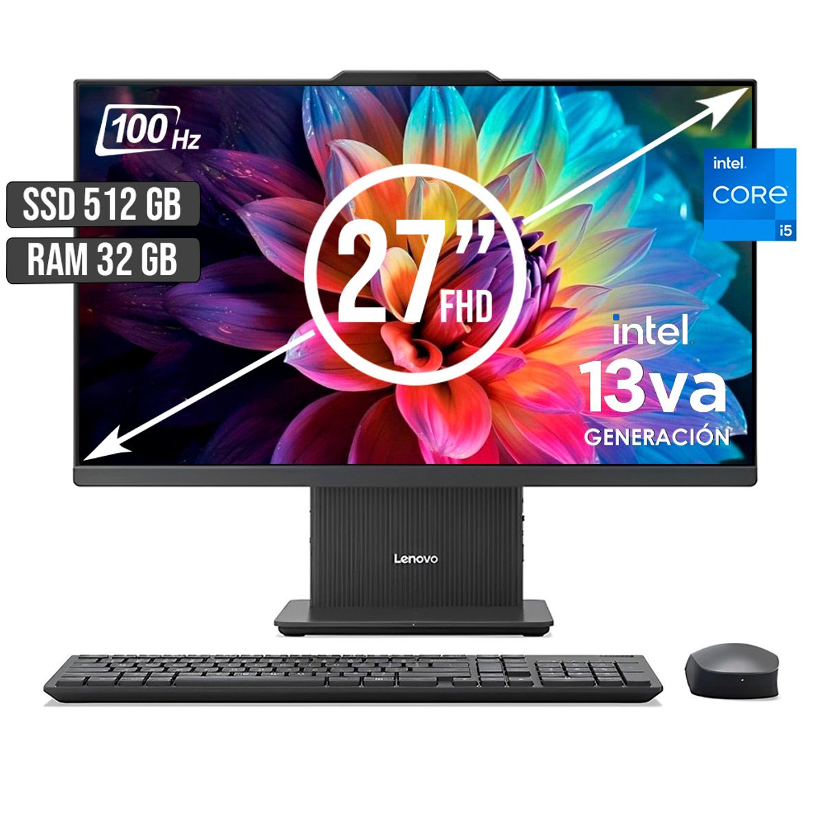 LENOVO - TODO EN UNO LENOVO INTEL CORE I5-13420H SSD 512GB RAM 32GB LED 27 FULL HD 100Hz