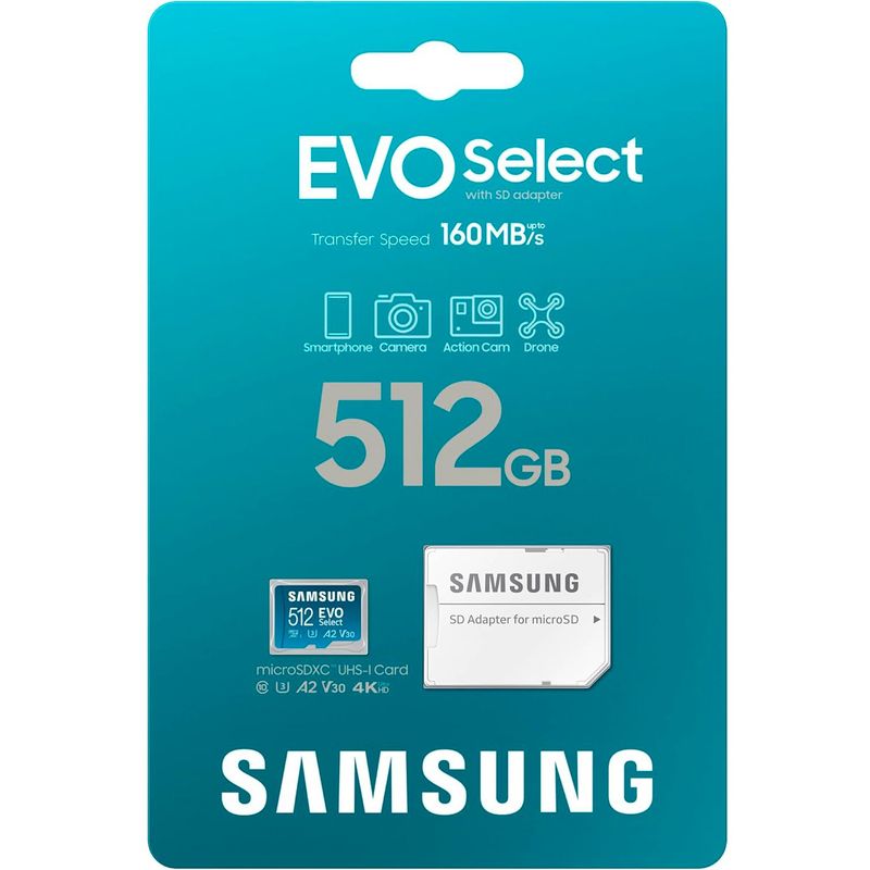 SAMSUNG - Micro SD 512GB Samsung Evo Select U3 A2 V30 4K 160MBs