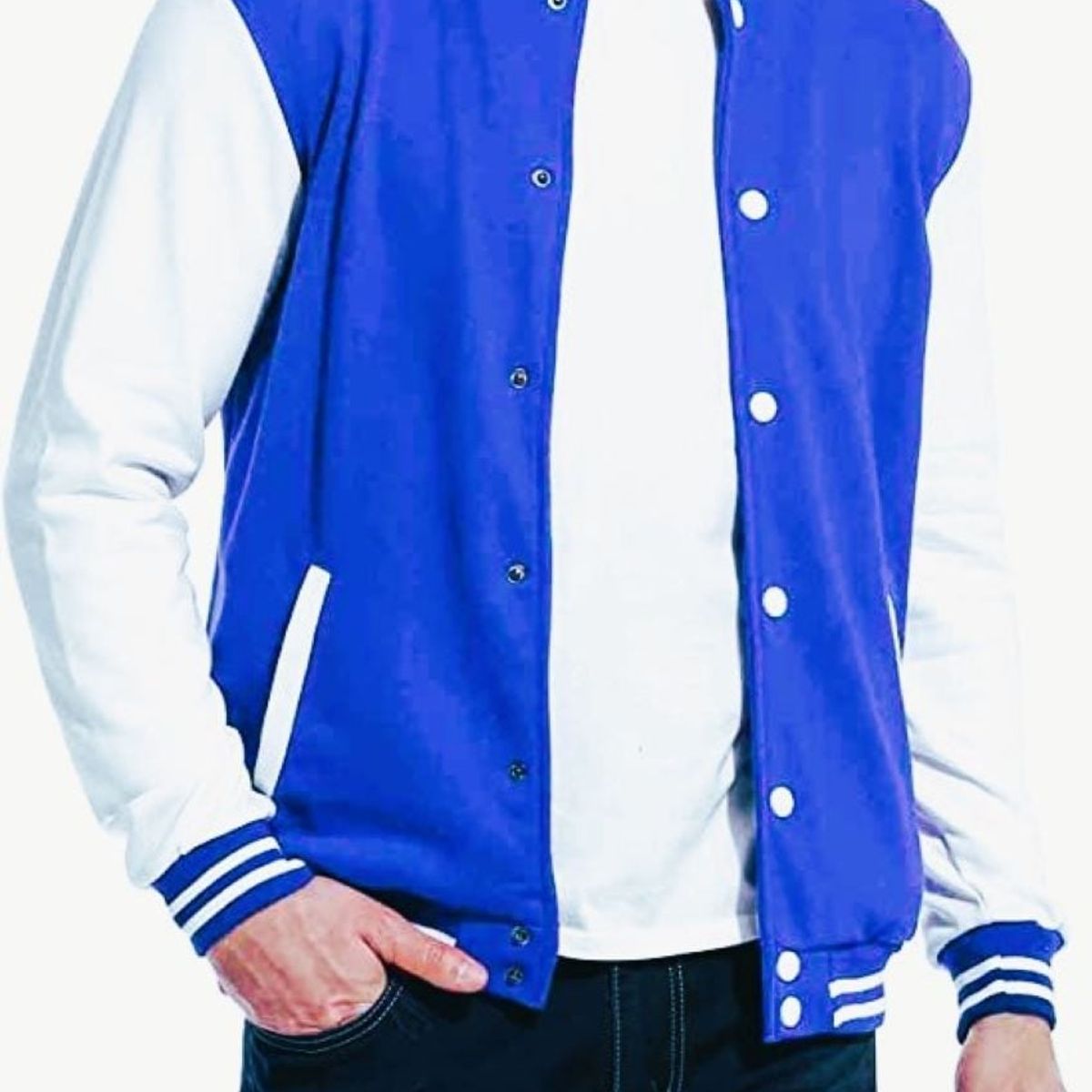 URBAN PLUS - chaqueta hombre beisbolera azul rey mangas blancas