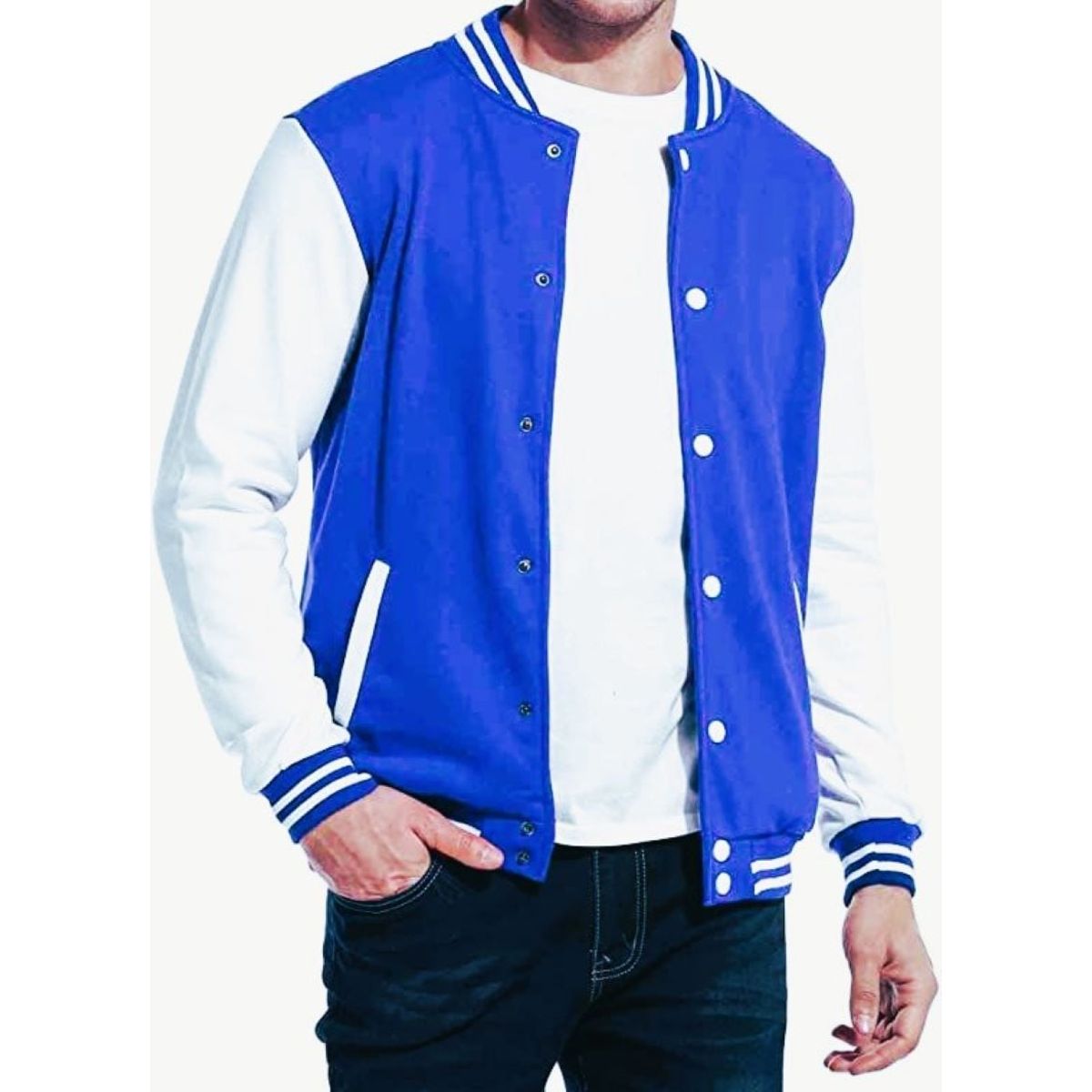 URBAN PLUS - chaqueta hombre beisbolera azul rey mangas blancas