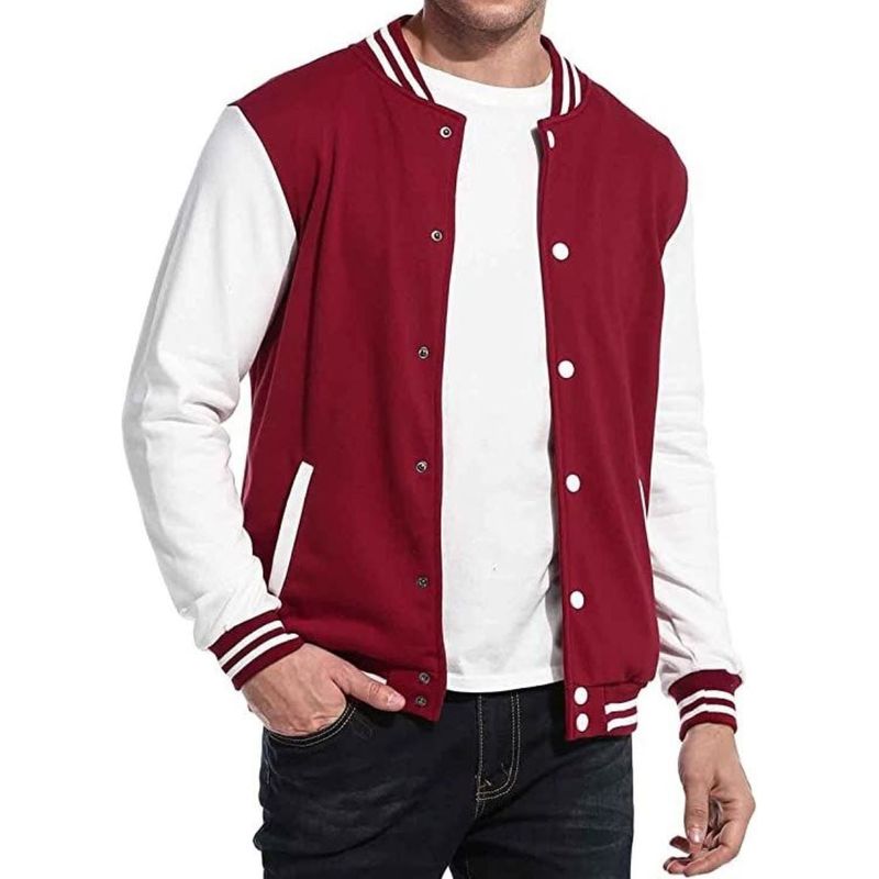 URBAN PLUS - chaqueta hombre beisbolera vinotinto con mangas blancas