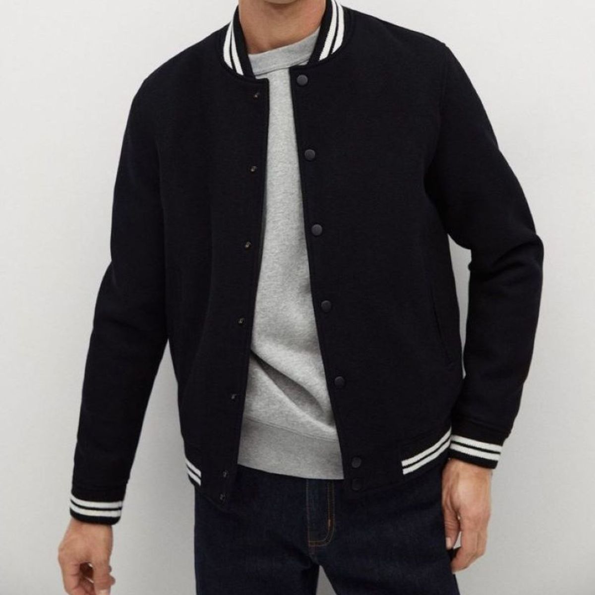 URBAN PLUS - chaqueta hombre beisbolera negra raya blanca