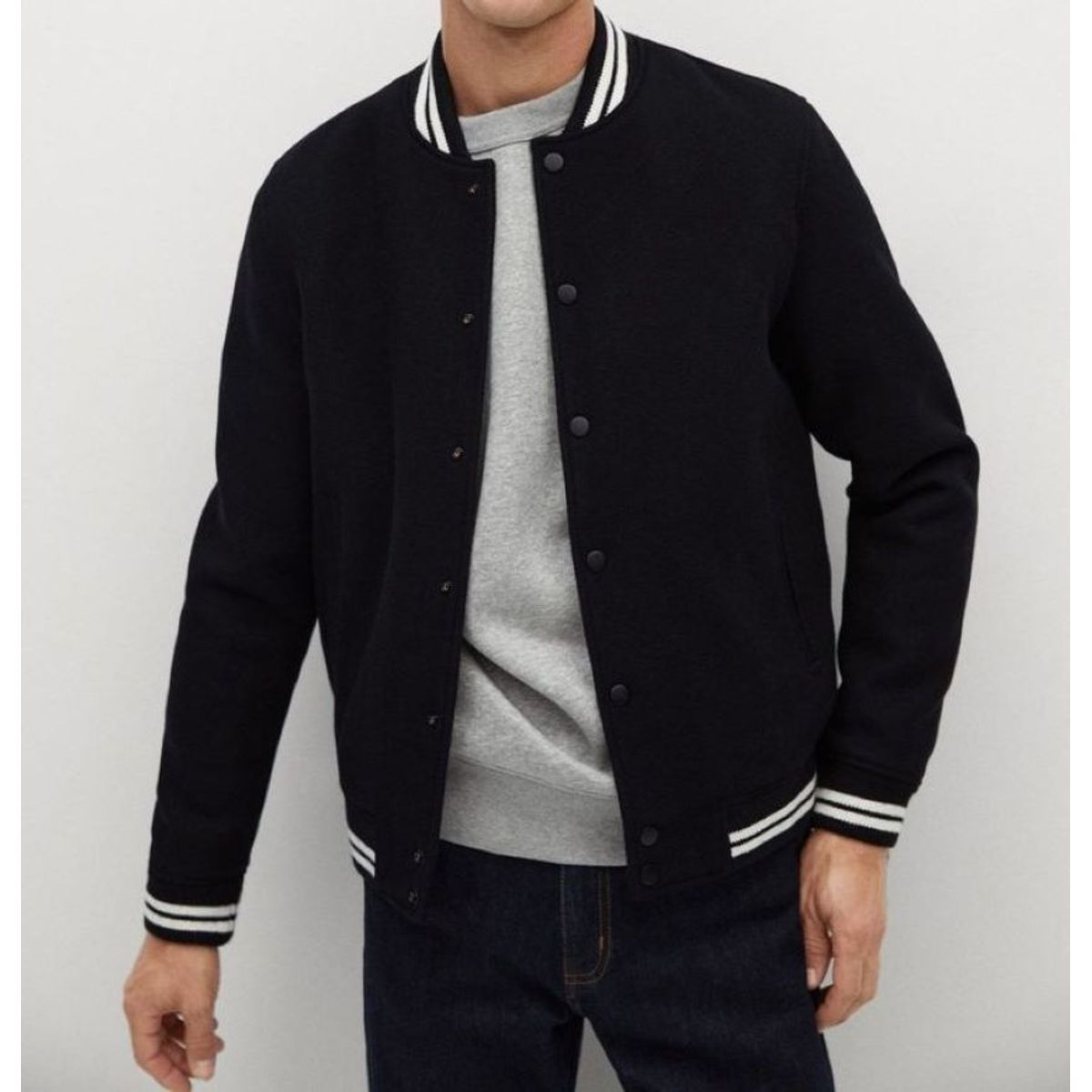 URBAN PLUS - chaqueta hombre beisbolera negra raya blanca