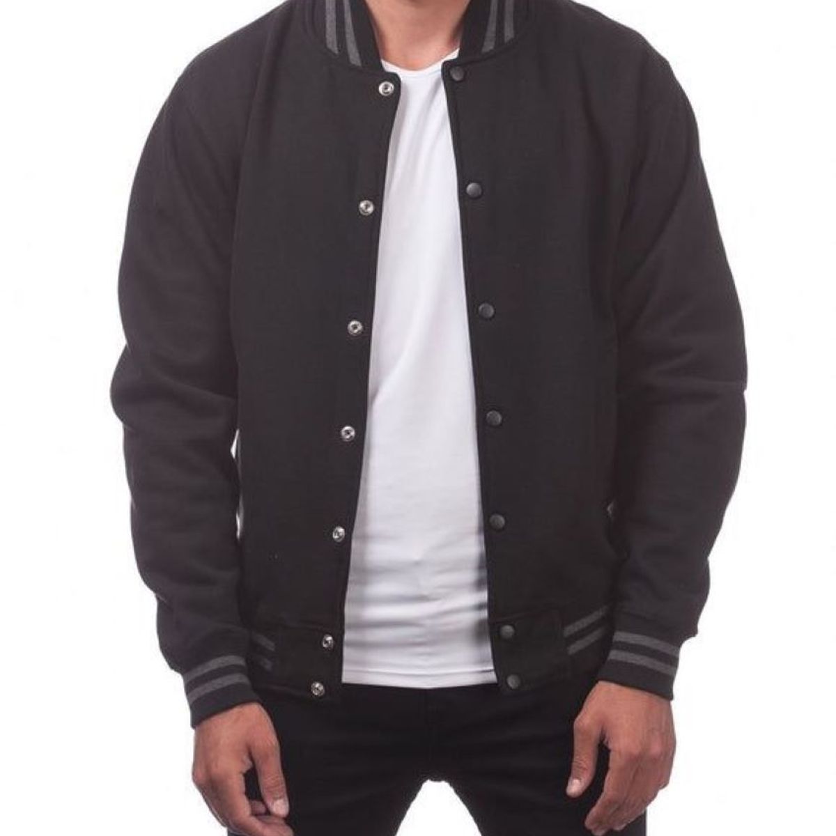 URBAN PLUS - chaqueta hombre beisbolera negra raya gris