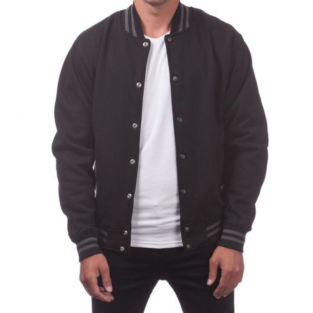 URBAN PLUS - chaqueta hombre beisbolera negra raya gris