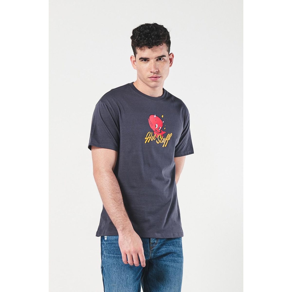 KOAJ - KOAJ Camiseta gris manga corta con diseño Hot Stuff Hombre