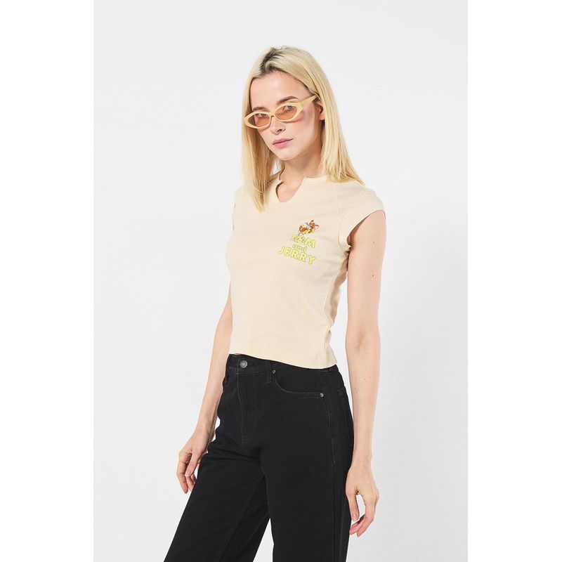 KOAJ - KOAJ Camiseta femenina con arte en frente de Tom & Jerry, fit  MUJER