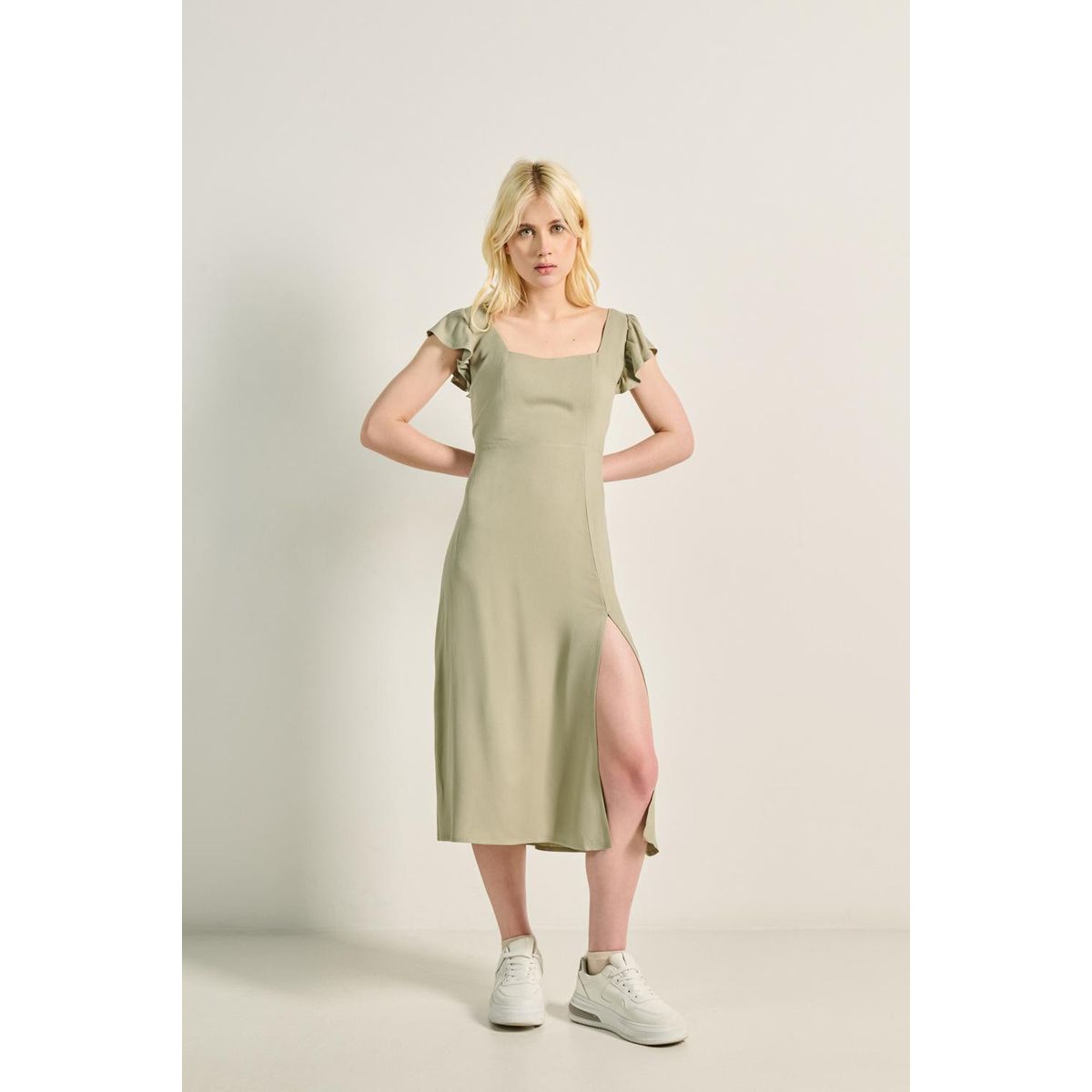 KOAJ - KOAJ Vestido largo verde oscuro con abertura en falda Mujer