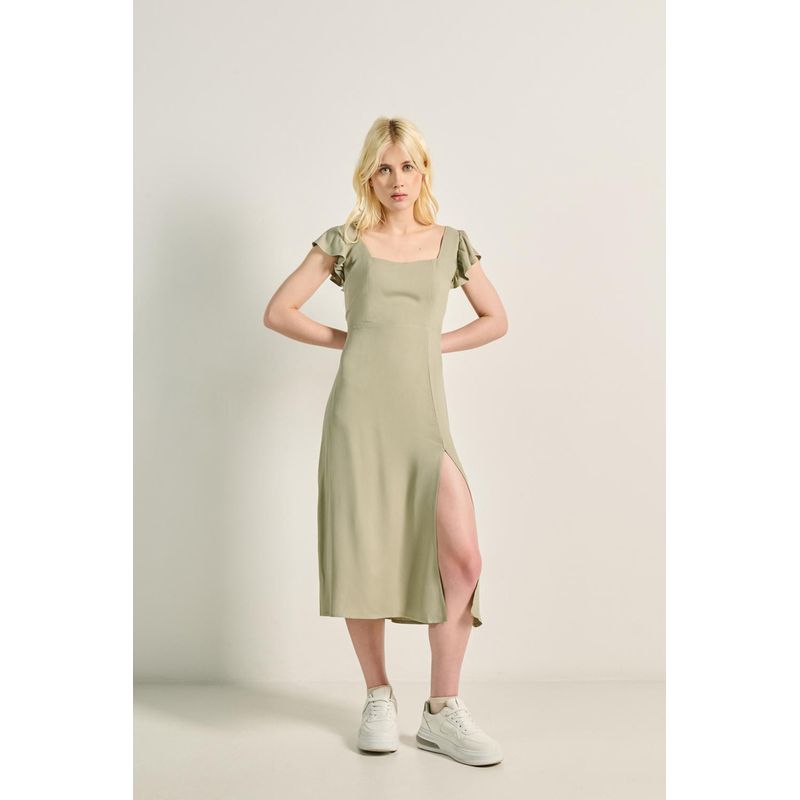 KOAJ - KOAJ Vestido largo verde oscuro con abertura en falda MUJER