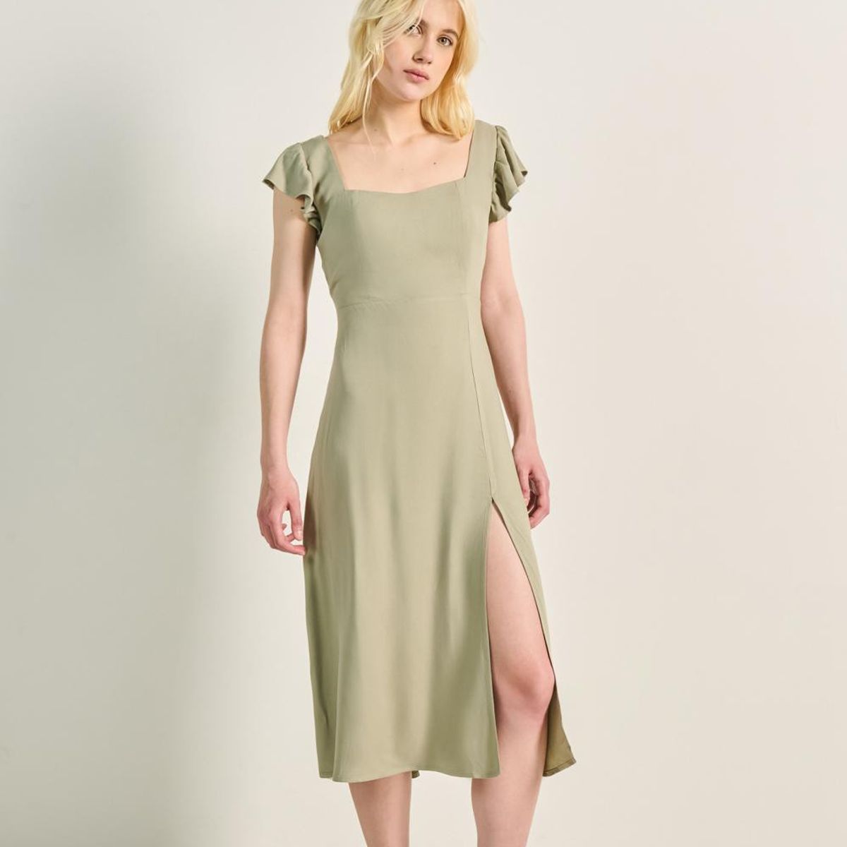 KOAJ - KOAJ Vestido largo verde oscuro con abertura en falda Mujer