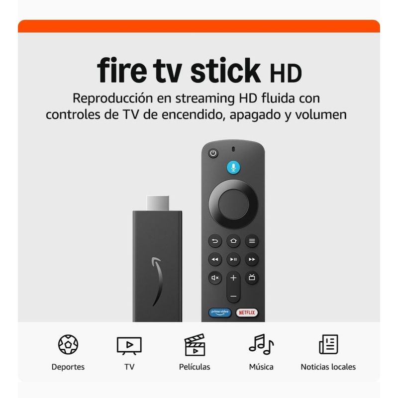 AMAZON - Amazon Fire TV Stick HD Dispositivo de Streaming TV gratis y en vivo