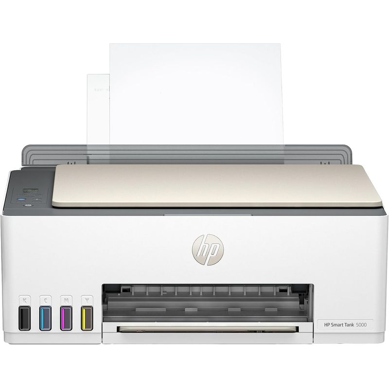 HP - HP Smart-Tank 5000 Impresora inalámbrica todo en uno con hasta 2 años de tinta incluida, impresión móvil, escaneo, copia, blanco, 17.11 x 14.23 x 6.19