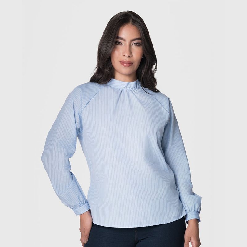 LEC LEE - Blusa cuello alto azul hortensia