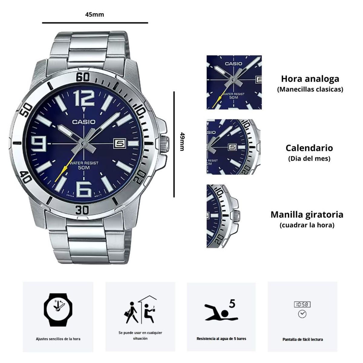 CASIO - Reloj Casio Referencia MTP-VD01D-2B Diseño Deportivo