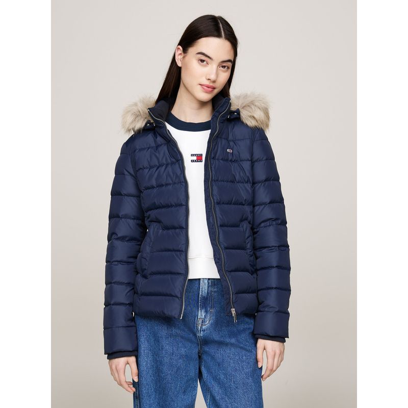 TOMMY HILFIGER - Chaqueta azul con capota de pelo sintético Tommy Jeans