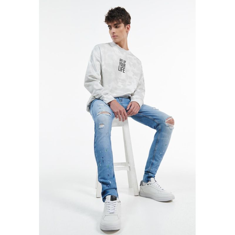 KOAJ - KOAJ Jean súper skinny azul claro con rotos y diseños de manch HOMBRE