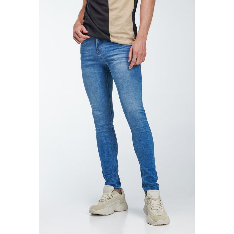 KOAJ - KOAJ Jean súper skinny tiro bajo azul claro con costuras HOMBRE