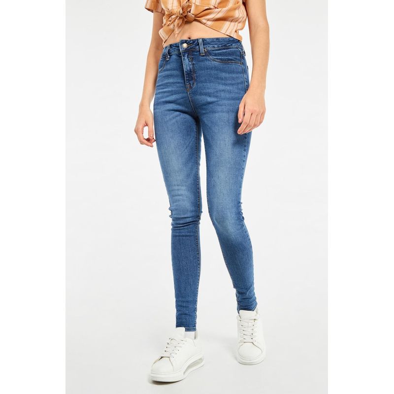 KOAJ - KOAJ Jean jegging tiro alto azul oscuro con desgastes sutiles  MUJER