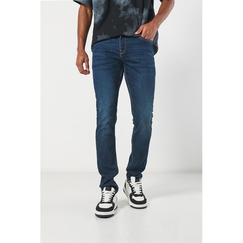 KOAJ - KOAJ Jean ceñido skinny azul oscuro con bolsillos y tiro baj Hombre