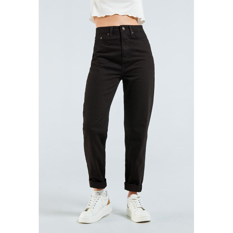 KOAJ - KOAJ Jean negro tipo mom con tiro súper alto, bolsillos y bota MUJER