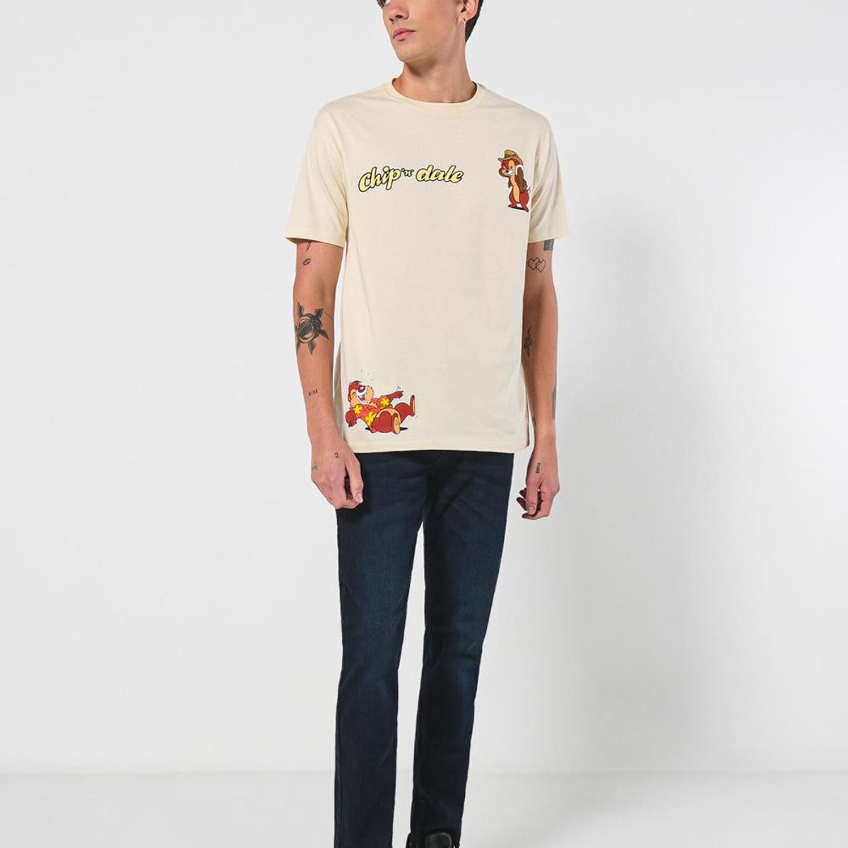 KOAJ - KOAJ Camiseta kaki clara manga corta con diseños de Chip N´