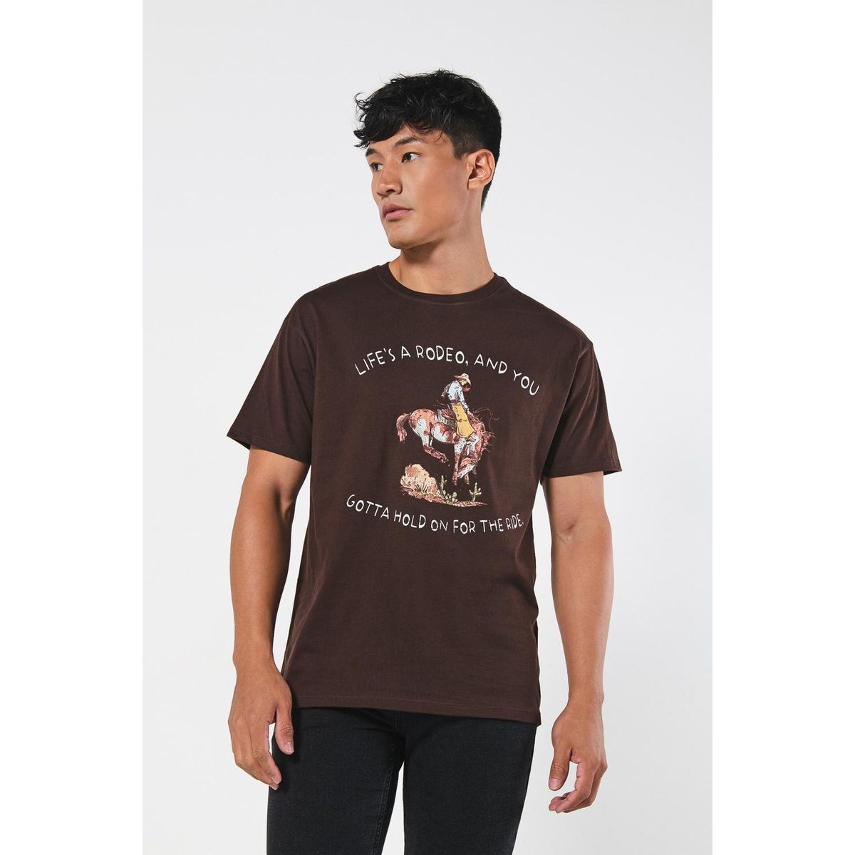 KOAJ - KOAJ Camiseta unicolor con estampado vaquero y manga corta Hombre