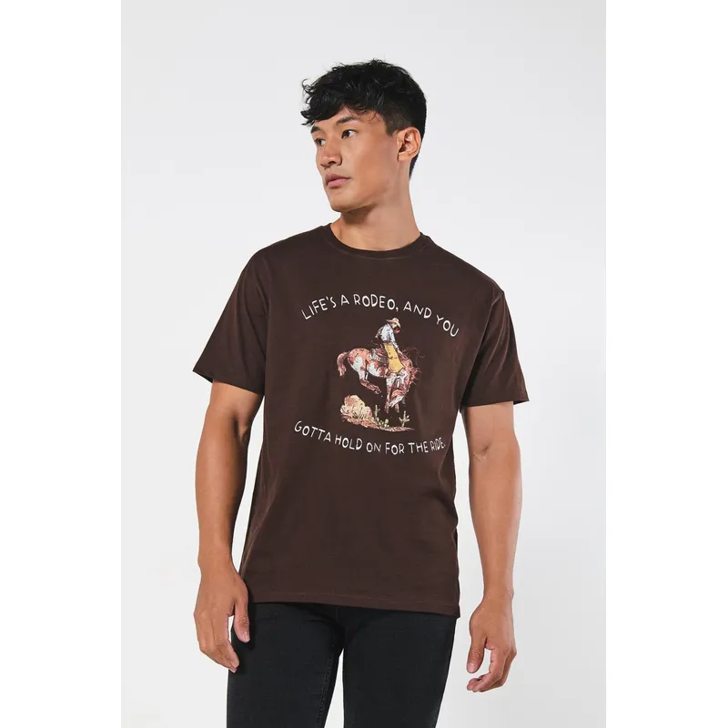 KOAJ - KOAJ Camiseta unicolor con estampado vaquero y manga corta Hombre
