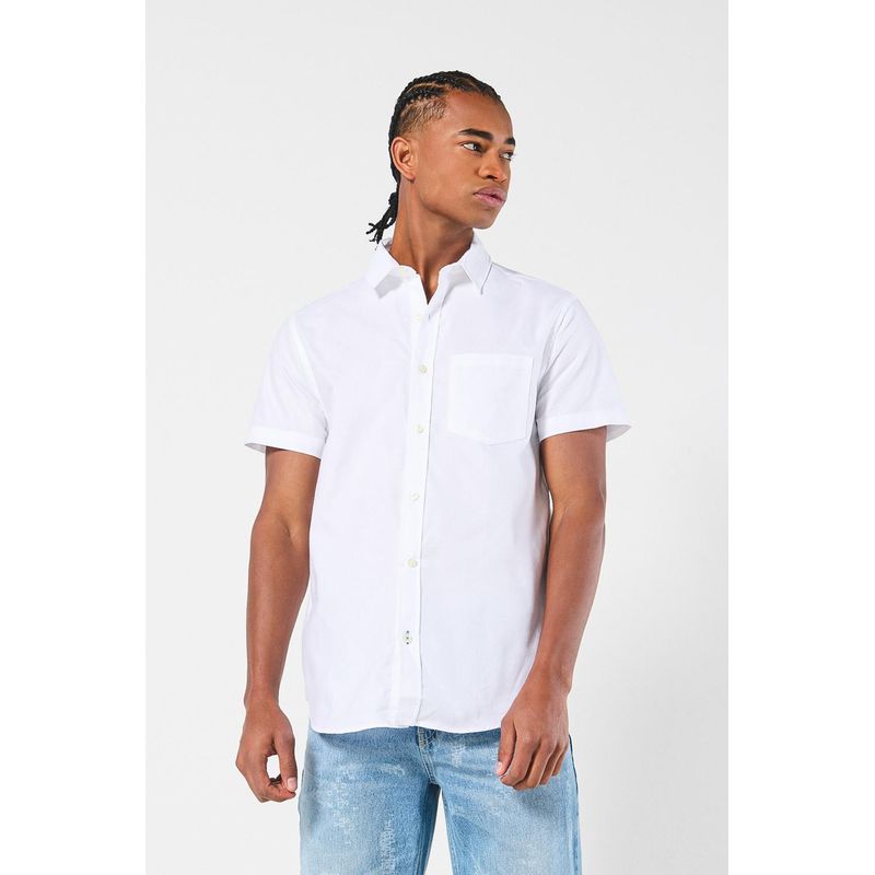 KOAJ - KOAJ Camisa en algodón unicolor manga corta con bolsillo HOMBRE