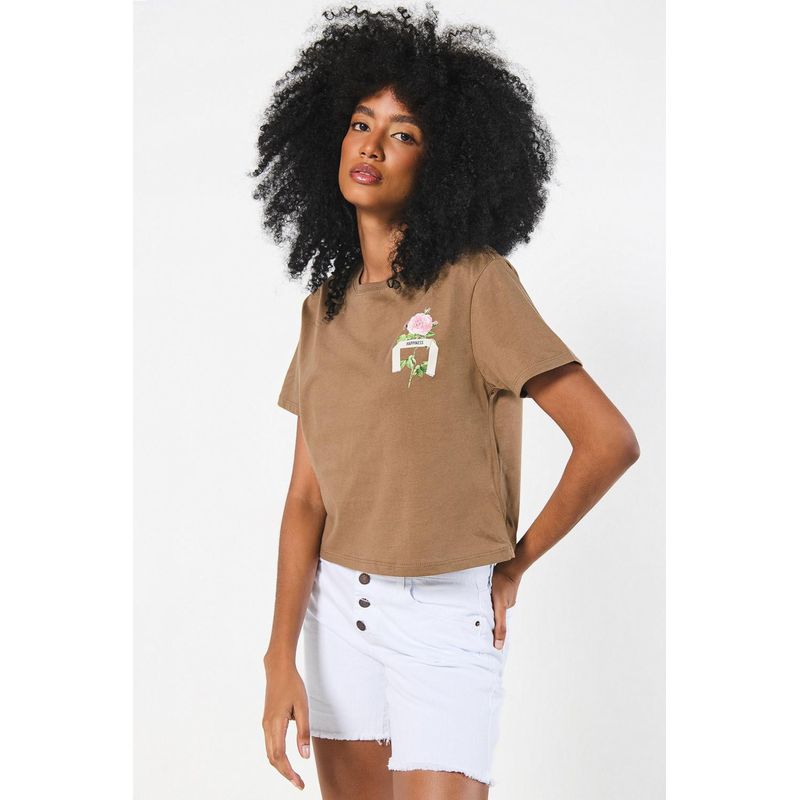 KOAJ - KOAJ Camiseta crop top unicolor con estampado de flores MUJER