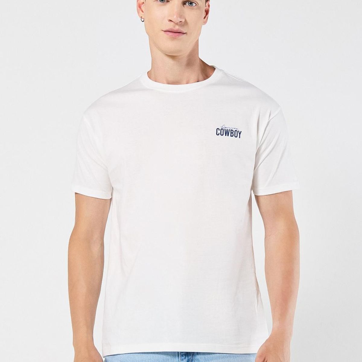 KOAJ - KOAJ Camiseta manga corta crema clara con diseños vaqueros Hombre