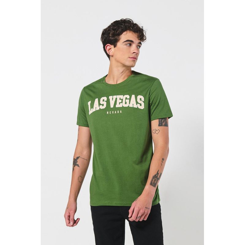 KOAJ - KOAJ Camiseta verde con texto college y cuello redondo HOMBRE